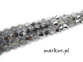 Koraliki szklane srebrne bicone   3 mm sznur
