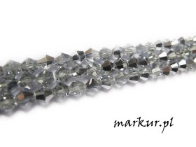 Koraliki szklane srebrne bicone   3 mm sznur