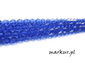 Koraliki szklane niebieskie bicone   4 mm sznur