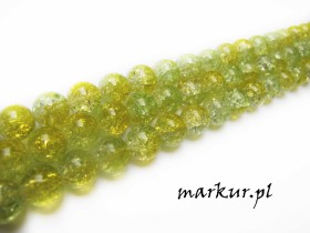 Koraliki szklane crackle żółto_zielone kula 12 mm sznur
