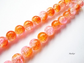 Koraliki szklane crackle pomarańczowo_różowe kula 12 mm sznur