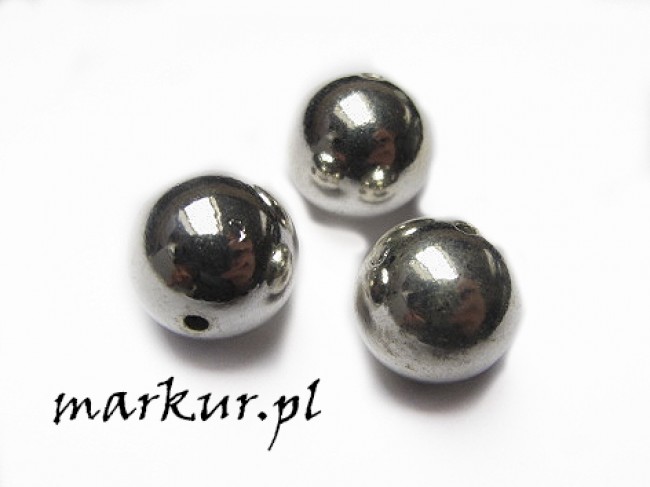 Koraliki metalowe gładkie kolor srebrny kula 16 mm opakowanie 2 sztuki