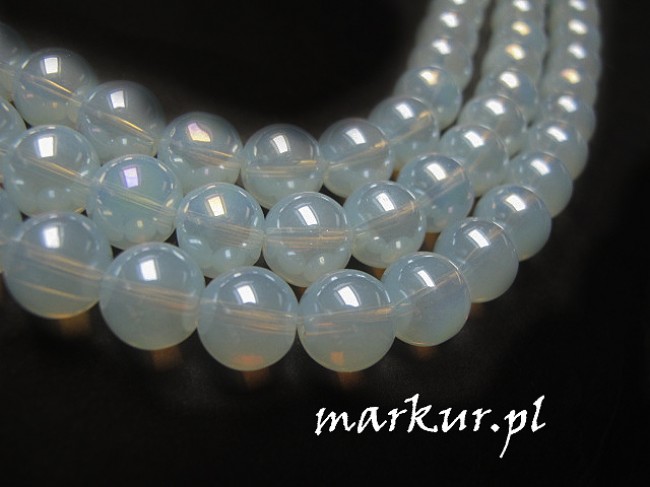 Koraliki szklane AB White Opal perłowe kula 12 mm sznur