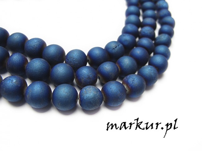 Agat druzy trawiony granatowy kula 12 mm sznur (1)