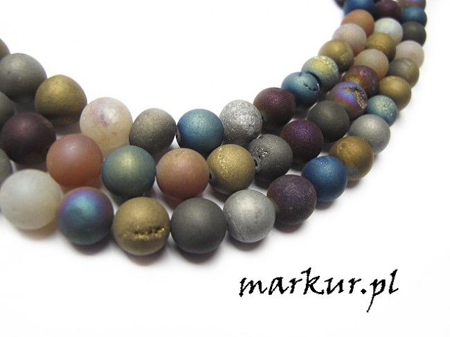 Agat druzy trawiony mix kolor kula 12 mm sznur (1)