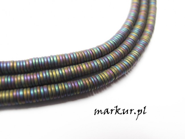 Hematyt kolor multicolor trawiony talarki  1/4 mm sznur