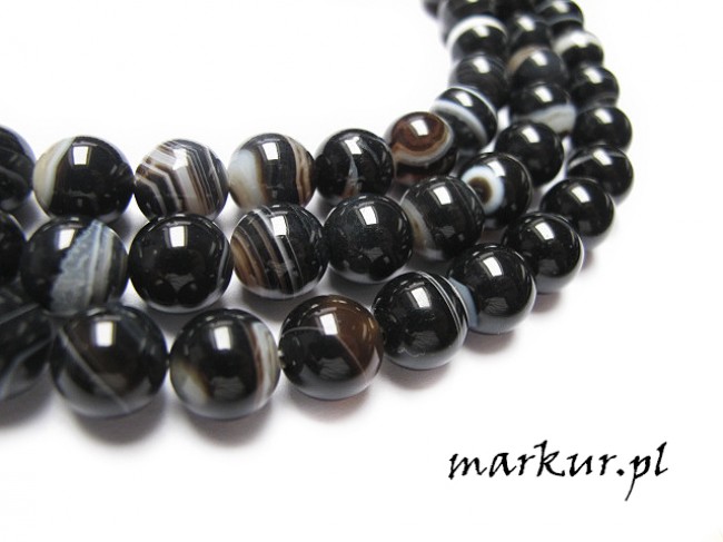 Agat czarny pasiasty kula 12 mm sznur (1)