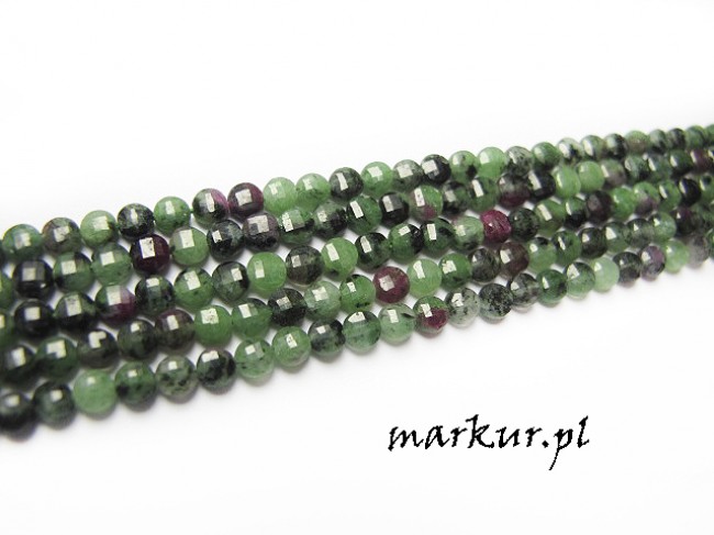 Ruby zoisite fasetka moneta  4 mm sznur