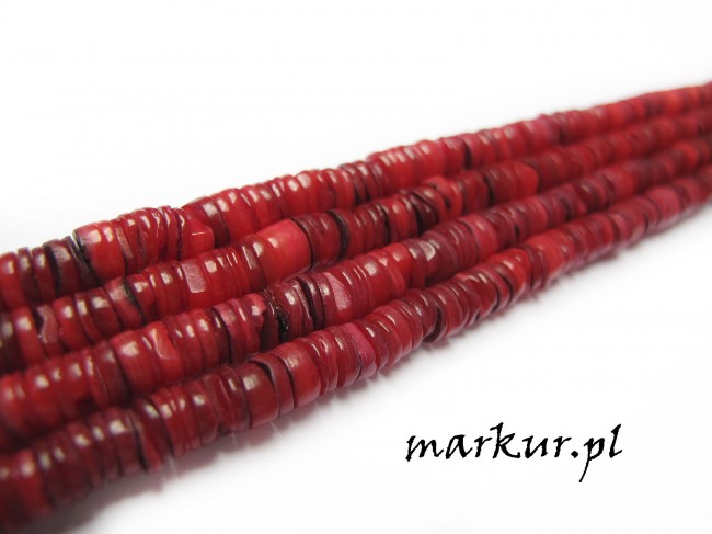 Masa perłowa talarki nieregularne czerwone 1-4/6 mm sznur