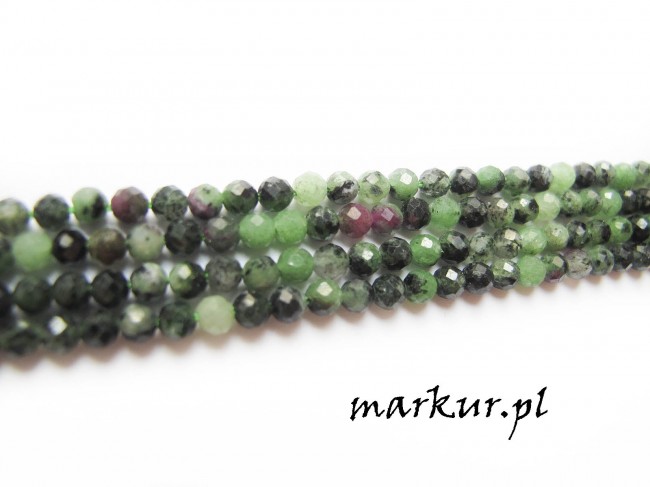 Ruby zoisite fasetka kula  3 mm sznur