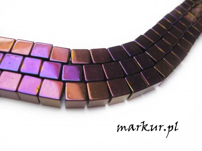 Hematyt kolor fioletowy kostka  6 mm sznur