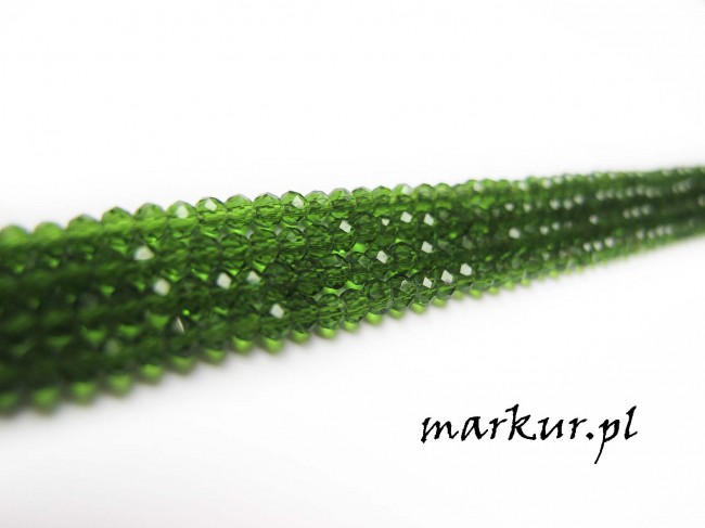 Koraliki szklane zielone fasetka oponka  2/2 mm sznur
