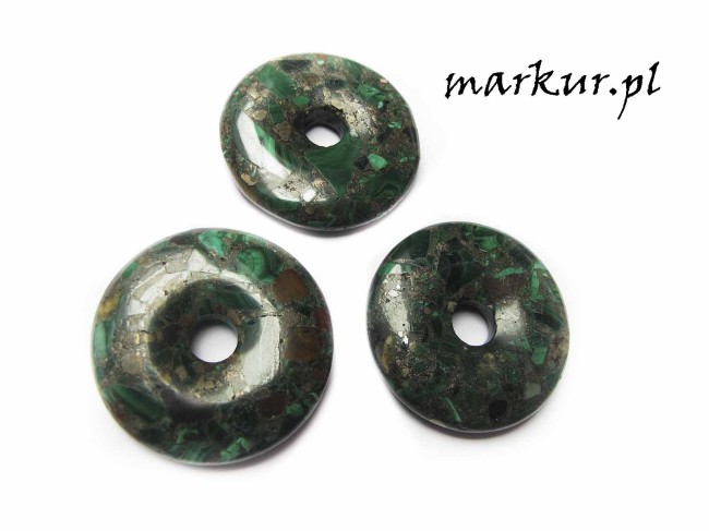 Malachit rekonstruowany + Bronzyt zawieszka donuts 40 mm