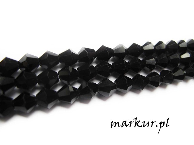 Koraliki szklane czarne bicone   4 mm sznur