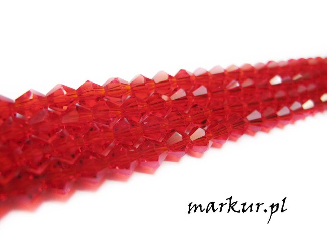 Koraliki szklane czerwone bicone   4 mm sznur