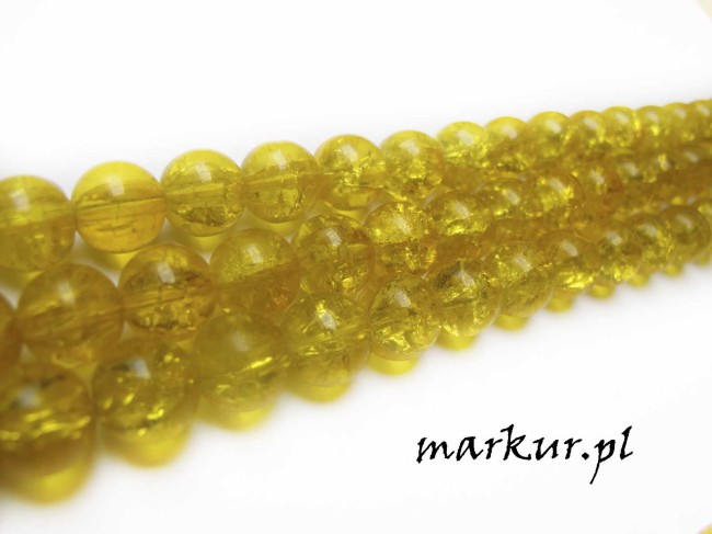 Koraliki szklane crackle żółte kula 12 mm sznur