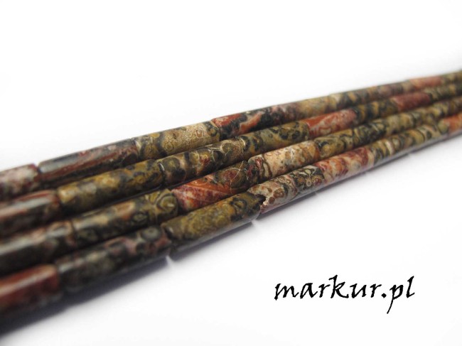 Jaspis leopardzi czerwony pałeczki 4/13 mm sznur