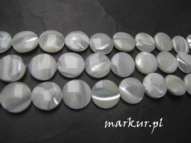 Macica perłowa biała moneta 12 mm sznur
