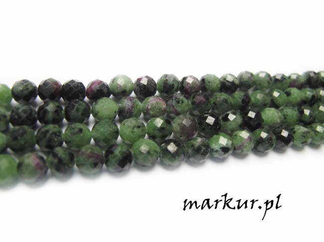Ruby zoisite fasetka kula  8 mm sznur