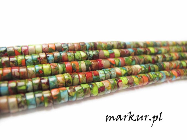 Jaspis impresja mix kolorów talarek 2/4 mm sznur