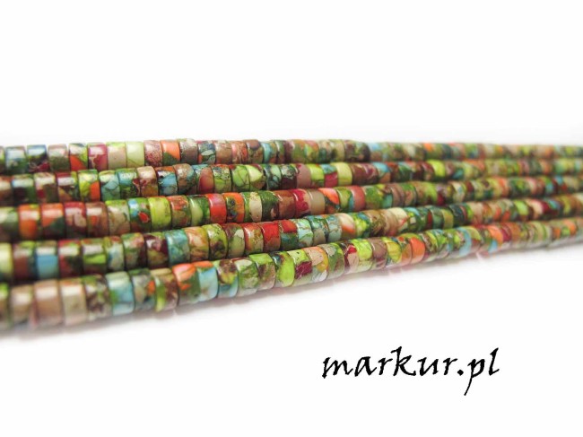 Jaspis impresja mix kolorów talarek 2/4 mm sznur