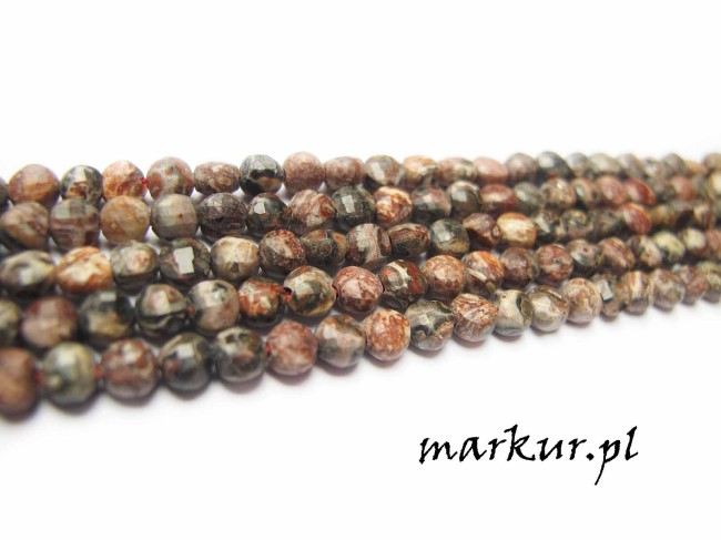 Jaspis leopardzi czerwony fasetka moneta  4 mm sznur