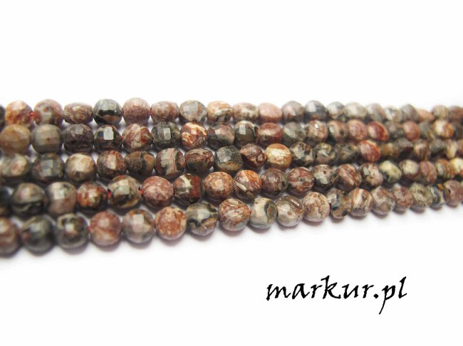 Jaspis leopardzi czerwony fasetka moneta  4 mm sznur