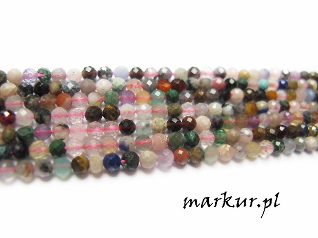 Mix kamieni fasetka kula  3 mm sznur