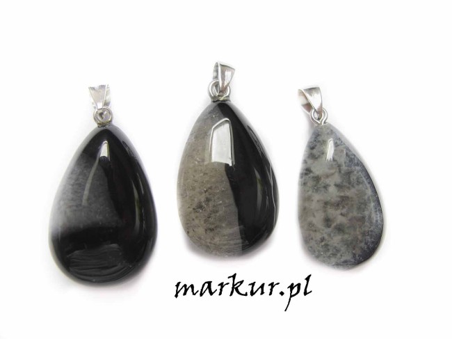Agat czarny z kwarcem zawieszka łezka 20/32 mm