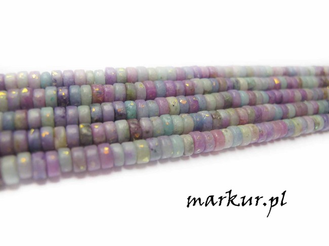 Jadeit błękitno fuksjowy talarek 2/4 mm sznur