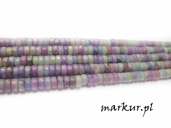 Jadeit błękitno fuksjowy talarek 2/4 mm sznur