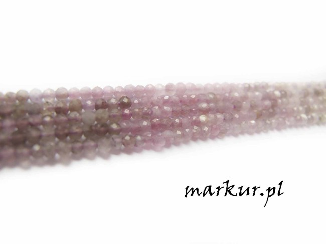 Turmalin purpurowy cieniowany fasetka kula  2 mm sznur (1)