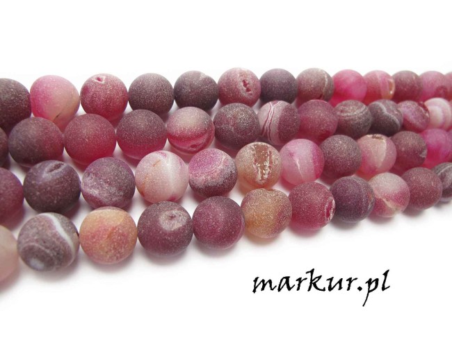 Agat druzy trawiony fuksja kula 14 mm sznur (1)