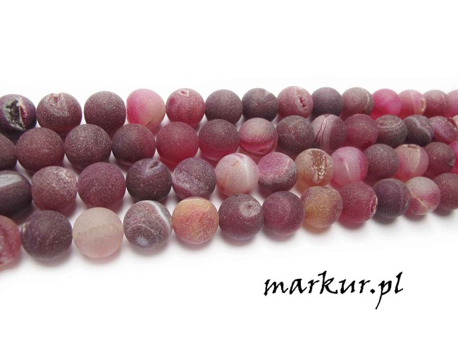 Agat druzy trawiony fuksja kula 14 mm sznur (2)