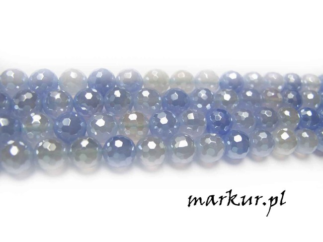 Agat lazurowy platerowany fasetka kula  8 mm sznur (2)