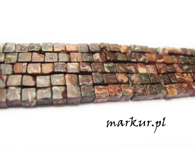Jaspis leopardzi czerwony kostka  4 mm sznur (2)
