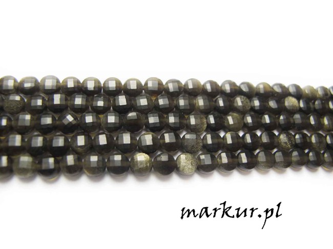 Obsydian tęczowy fasetka moneta  4 mm sznur (2)