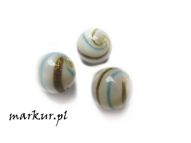 Koraliki szklane biało niebiesko złote kula 12 mm   (1)
