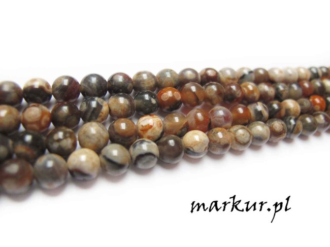 Agat brązowo czarno beżowy kula  6 mm sznur (1)