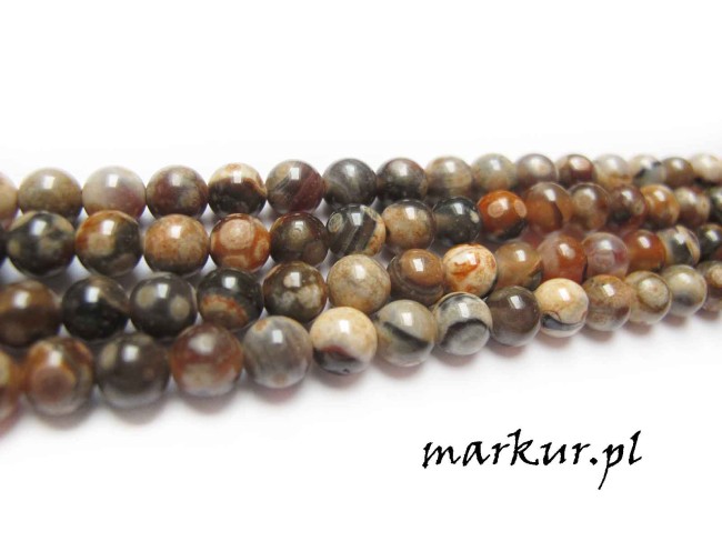 Agat brązowo czarno beżowy kula  6 mm sznur (2)