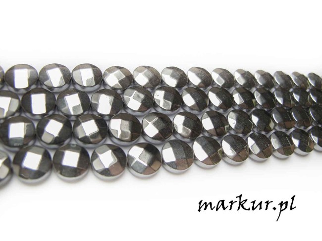 Hematyt kolor srebrny fasetka moneta  8 mm sznur (1)