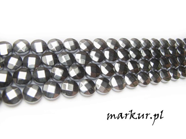 Hematyt kolor srebrny fasetka moneta  8 mm sznur (2)