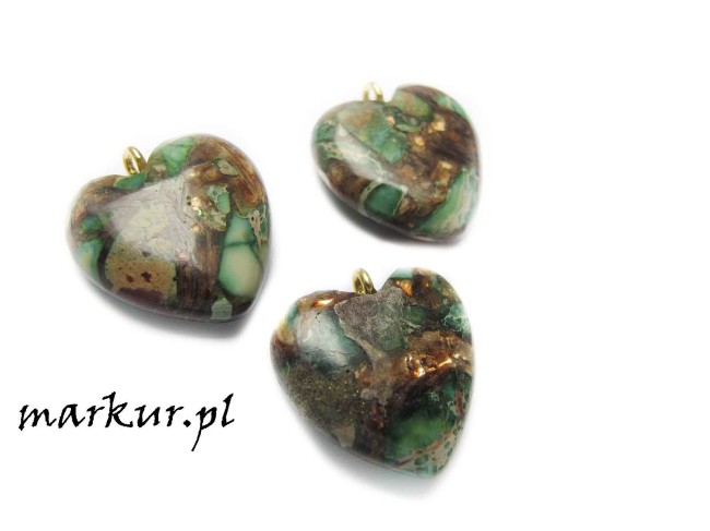 Jaspis impresja zielono brązowy zawieszka serce 20 mm (1)