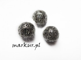 Koraliki metalowe ażurowe kolor platynowy kula 14 mm opakowanie 10 sztuk