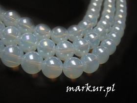 Koraliki szklane AB White Opal perłowe kula 10 mm sznur