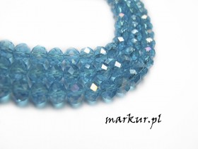 Koraliki szklane AB błękitne fasetka oponka  6/8 mm sznur