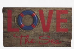 Dekoracja ścienna Afisz "Love The Sea" Naturalny/Czerwony/Niebieski  Drewno 70/40 cm