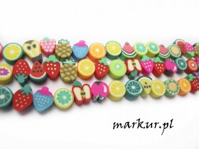 Koraliki fimo mix kolorów owoce 10 mm sznur