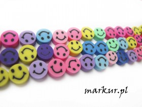 Koraliki fimo mix kolorów uśmiech moneta 10 mm sznur