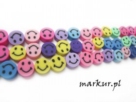 Koraliki fimo mix kolorów uśmiech moneta 10 mm sznur